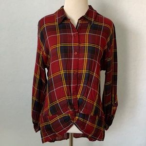 Peace & Pearls Plaid 3/4-Half Sleeve Button Shirt